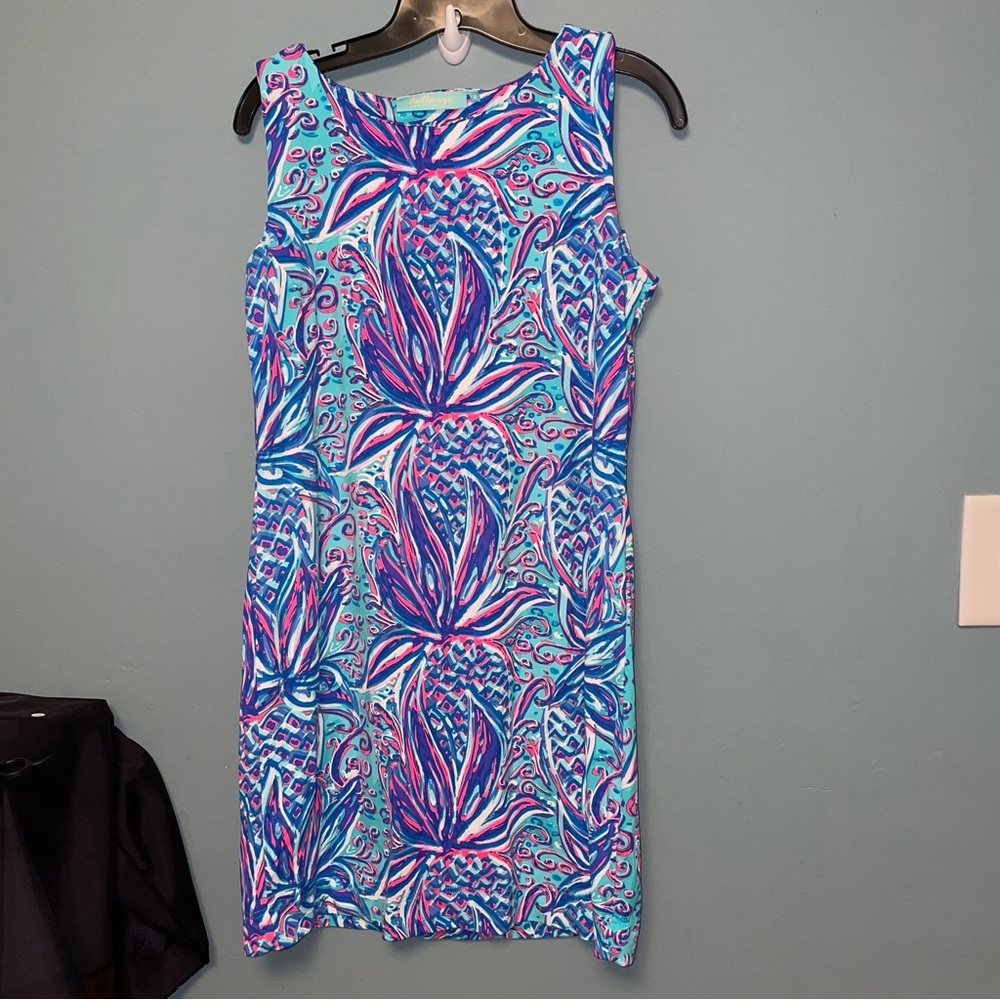 Sleeveless Dress in Aqua with Pink & Blue Floral Print